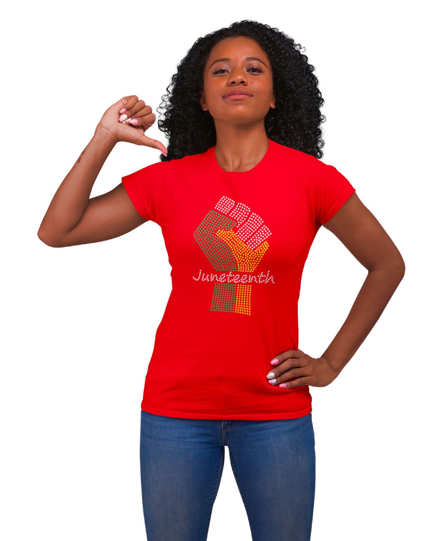 Juneteenth Black Power Fist Rhinestone Tee