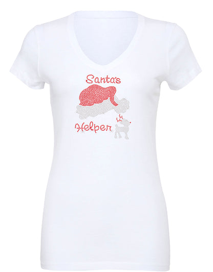 Santa's Helper Rhinestone Santa Hat T Shirt
