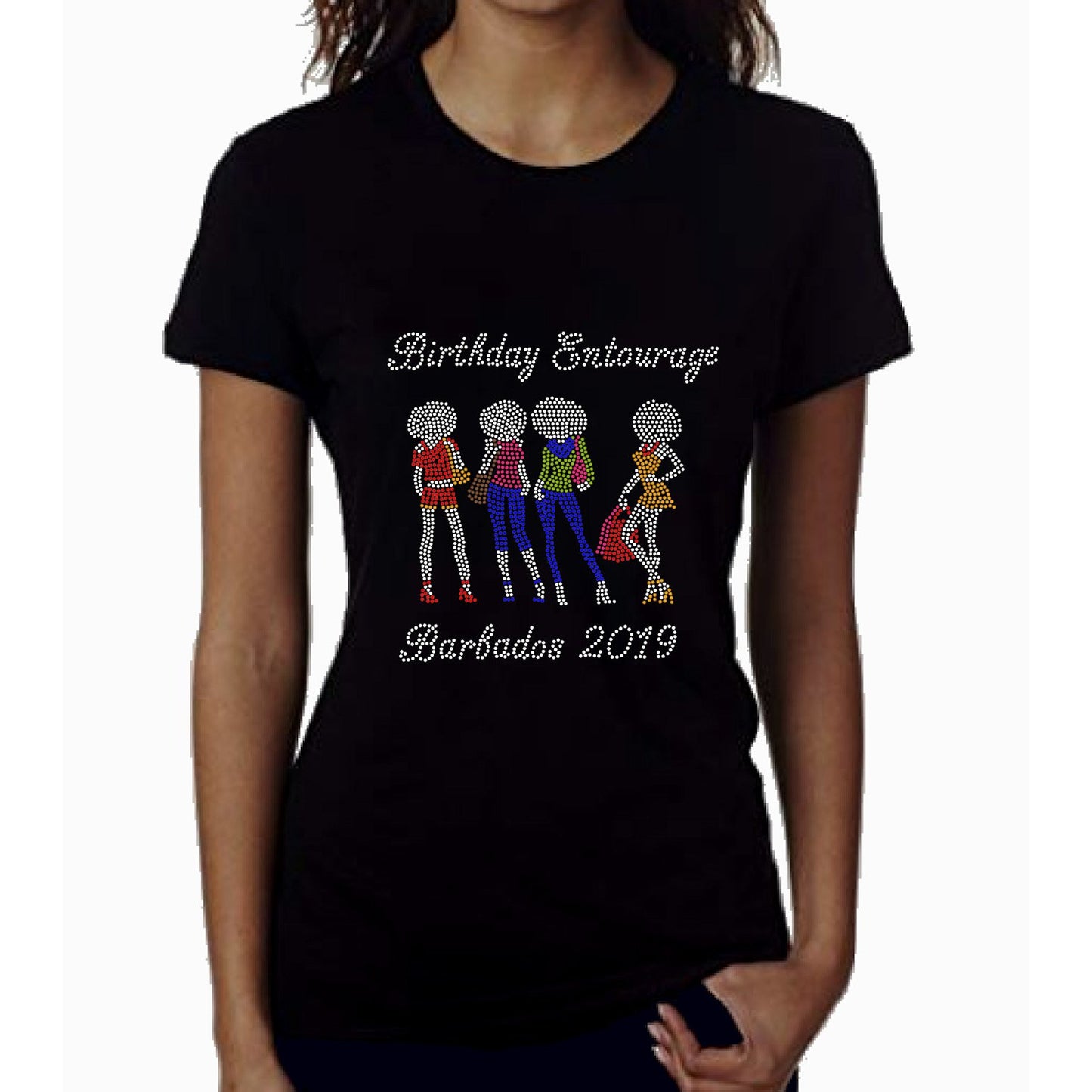 Birthday Afro Girls Entourage Rhinestone Personalized Tee