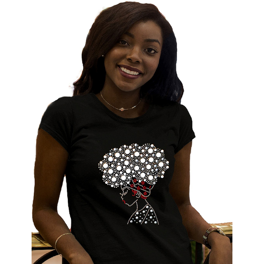 Asha Rhinestone Studded Afro Girl T-Shirt