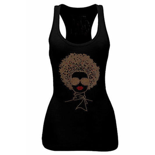 Coco Rhinestone Afro Hair Style Jr Fit Racerback Tank-CO