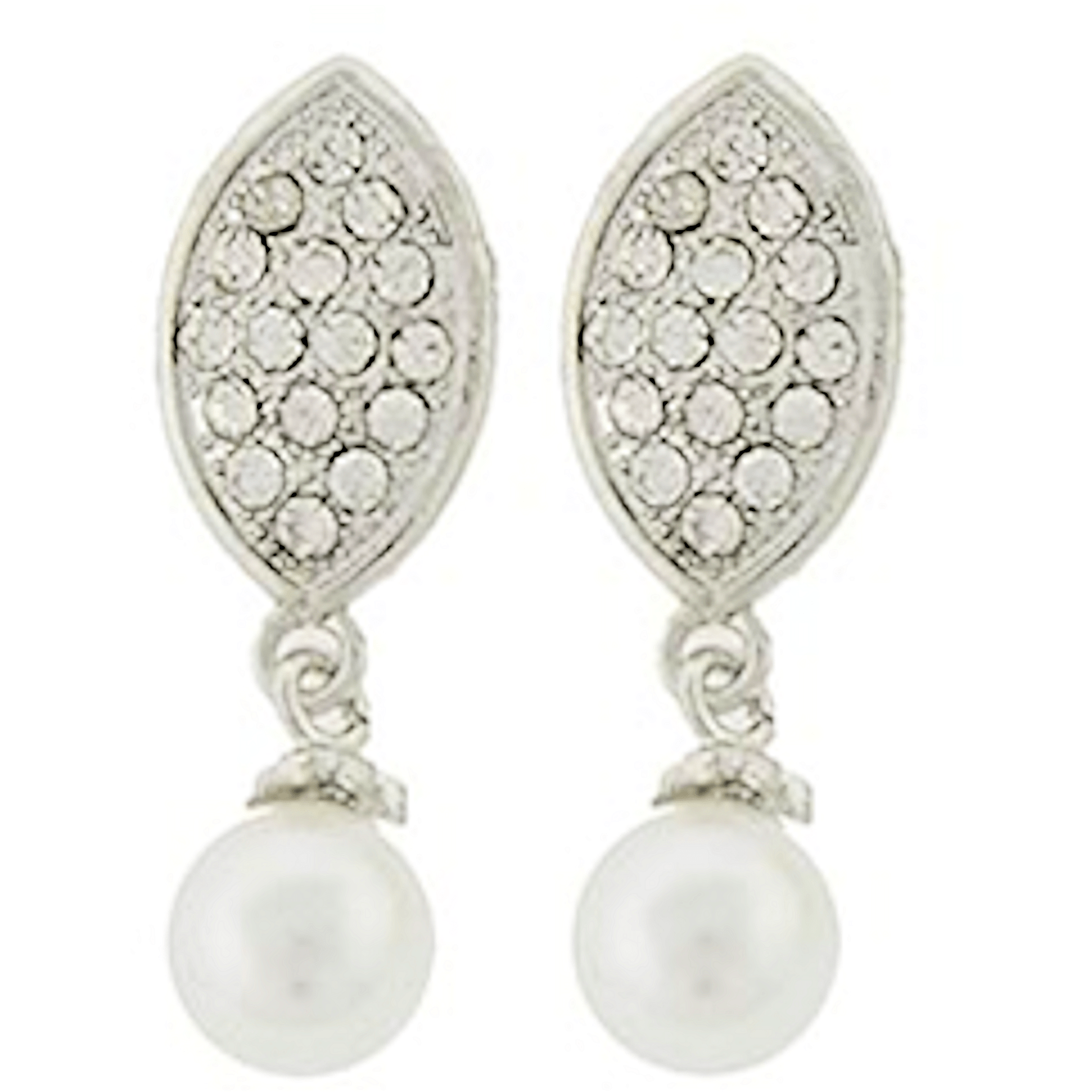 Pearl and Crystal Rhinestone Oval Dangle Earrings