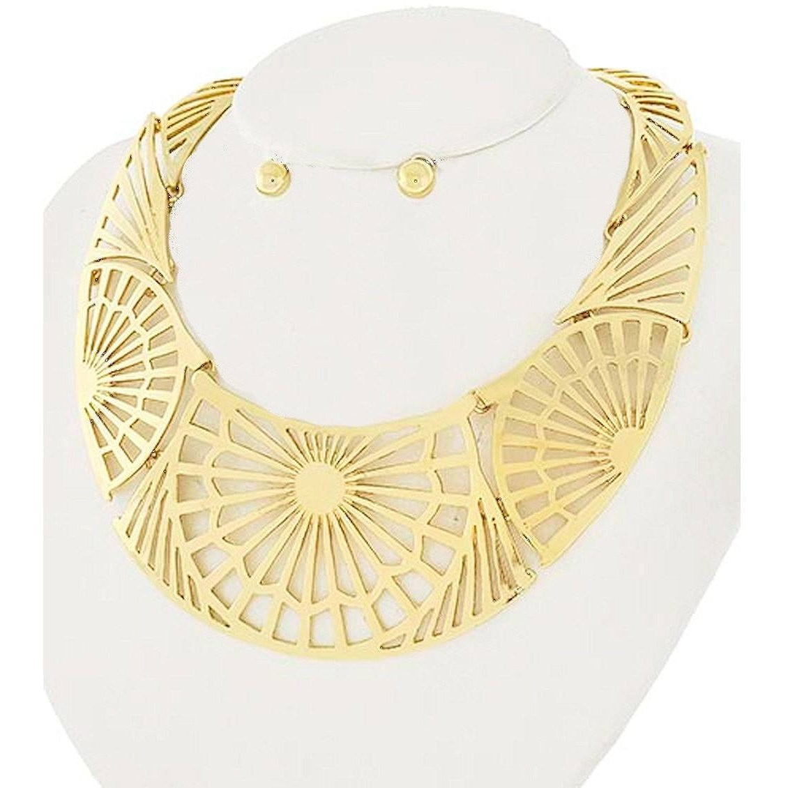 Gold Starburst Statement Bib Necklace Set