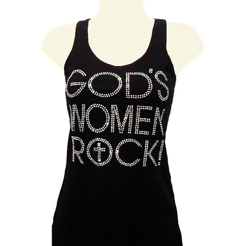 Gods Women Rock Rhinestone Razor Back Tank Top