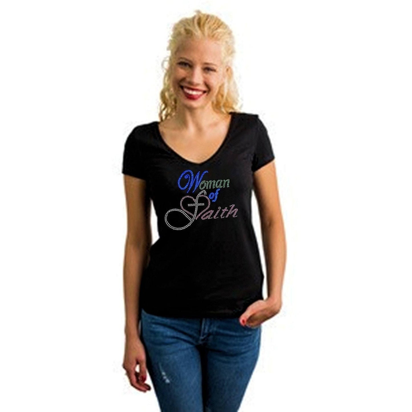 Woman Of Faith Rhinestone T Shirt