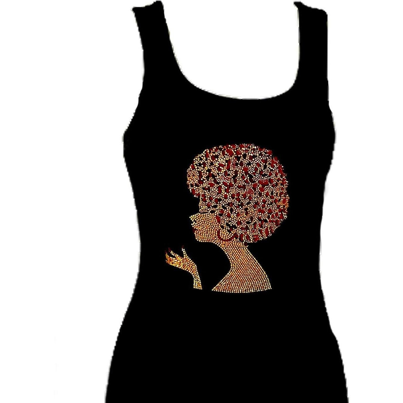Sophia Rhinestone Afro Hair Style Tank Top