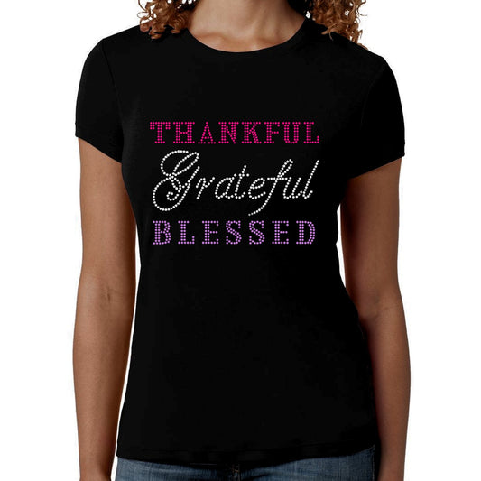 Thankful Grateful Blessed Rhinestone T Shirt