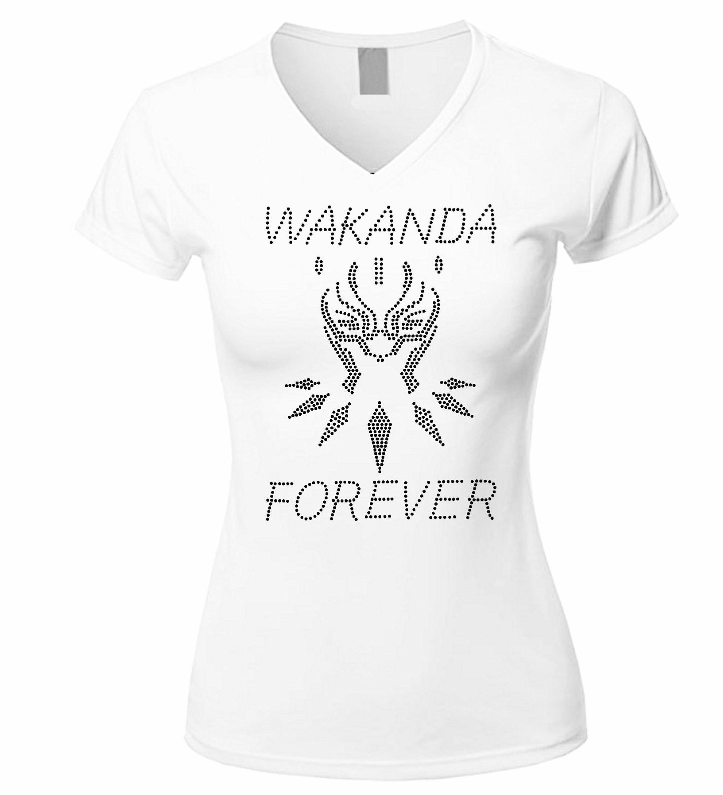 Wakanda Forever Rhinestone Mask Womens T Shirt