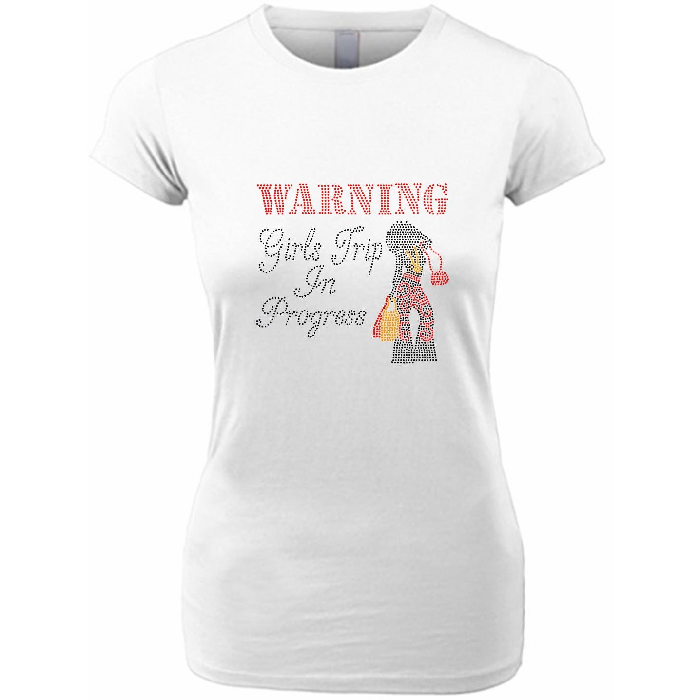Warning Girls Trip In Progress Afro Girl Rhinestone Tee
