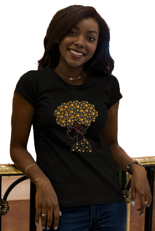 Asha Rhinestone Studded Afro Girl T-Shirt