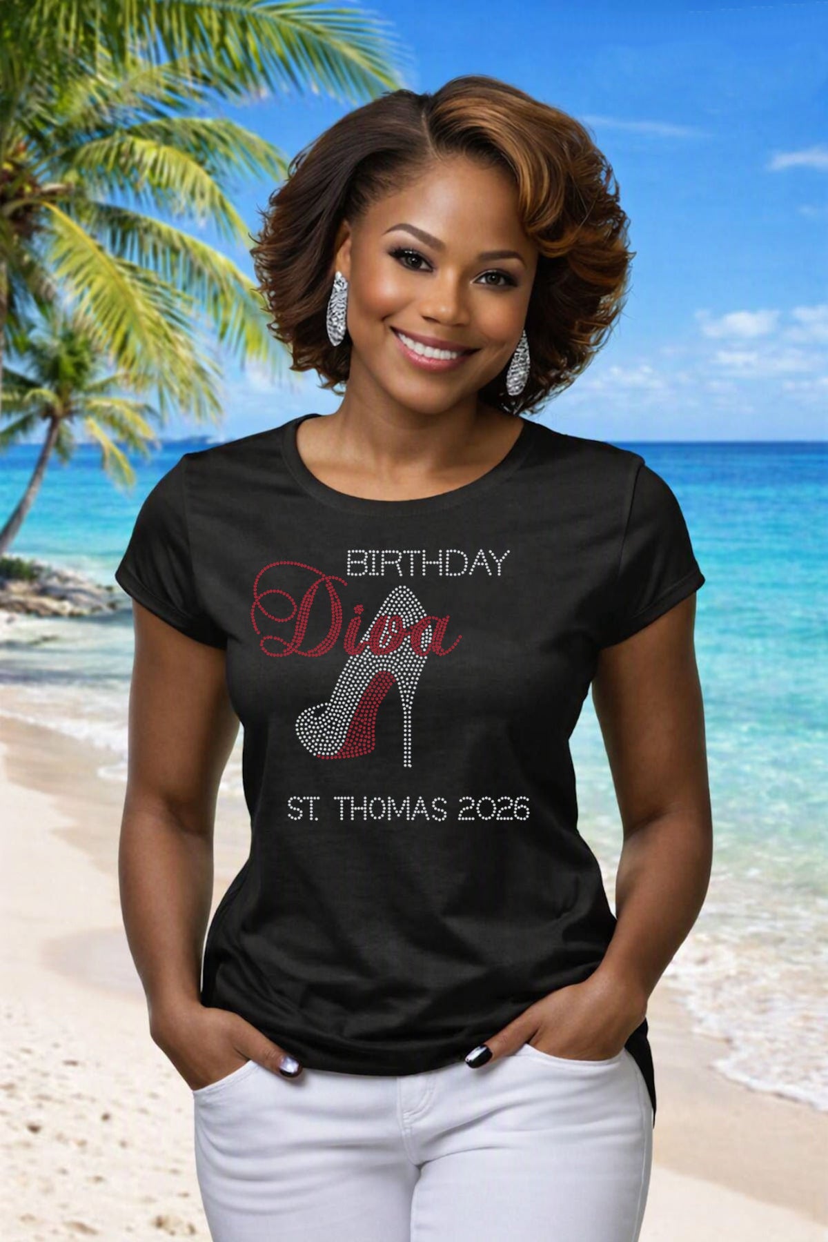 Birthday Diva Personalized City And Year Rhinestone T-Shirt