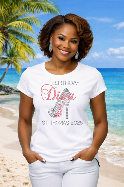 Birthday Diva Personalized City And Year Rhinestone T-Shirt
