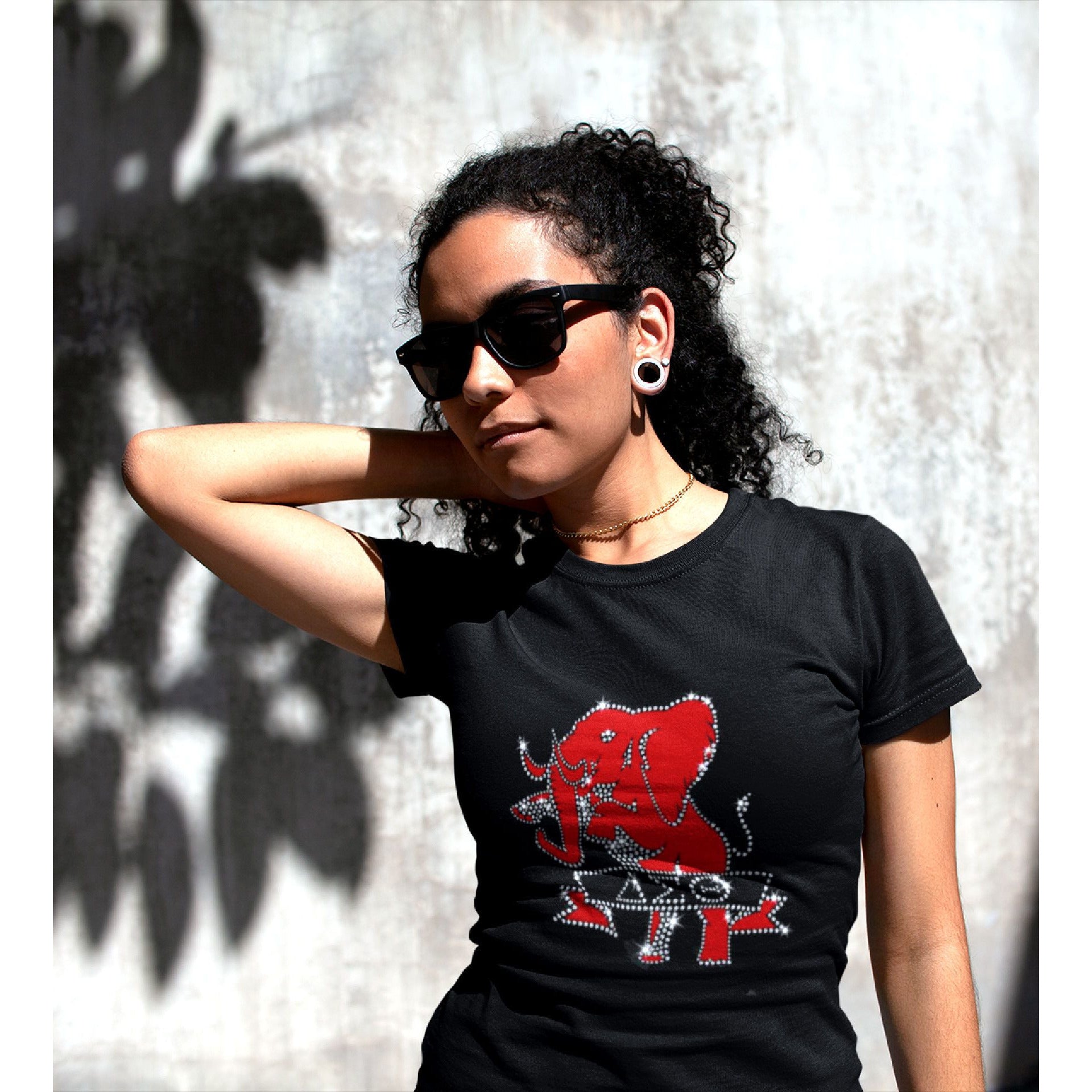 Delta Sigma Theta Glitter Rhinestone Elephant Off Shoulder Tee