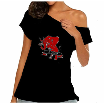 Delta Sigma Theta Glitter Rhinestone Elephant Off Shoulder Tee