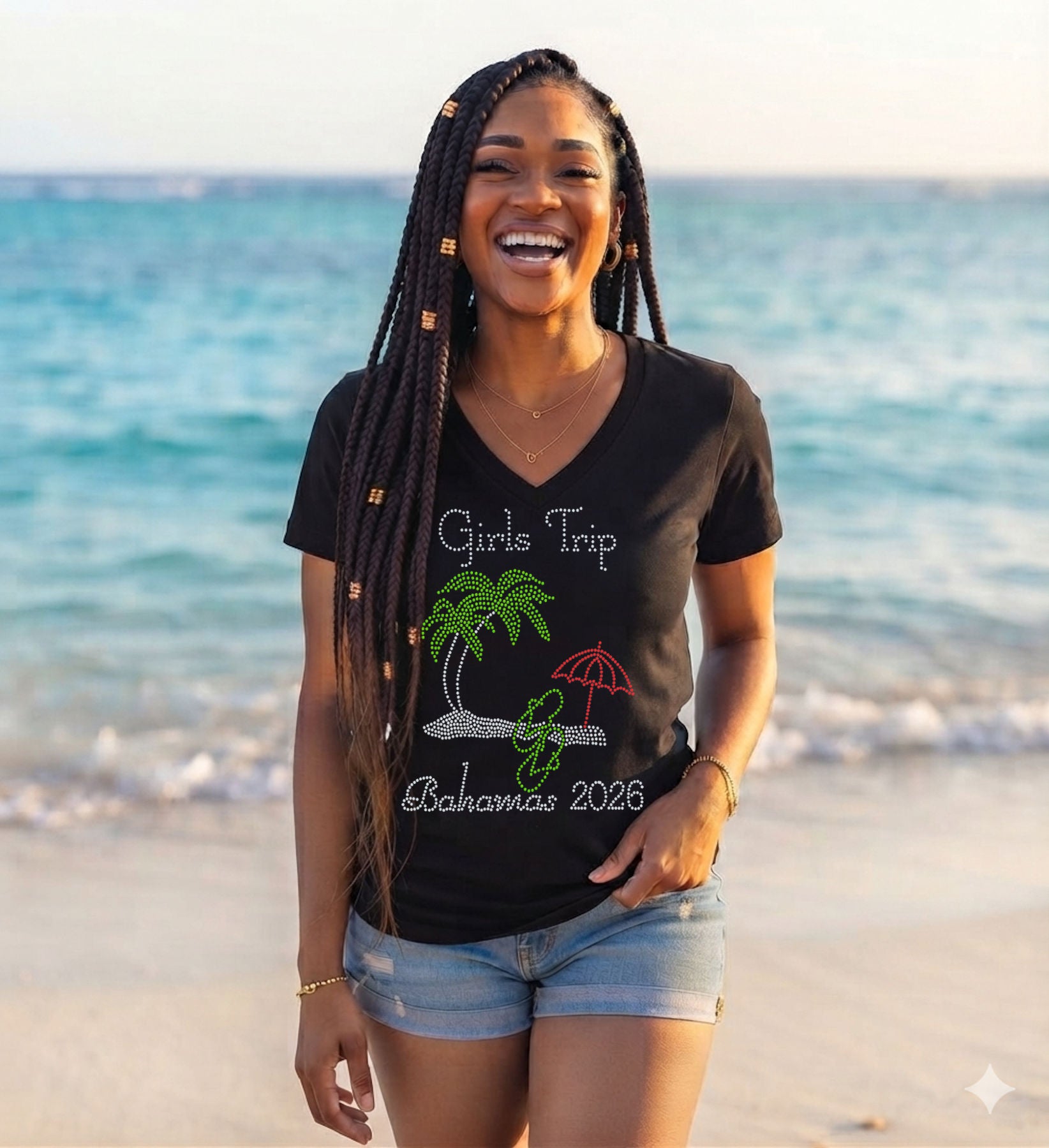 Girls Trip Beach Style Personalized Rhinestone Tee