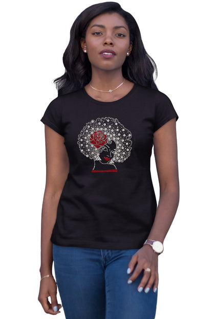 Mia Rhinestone Bling Afro Woman T Shirt