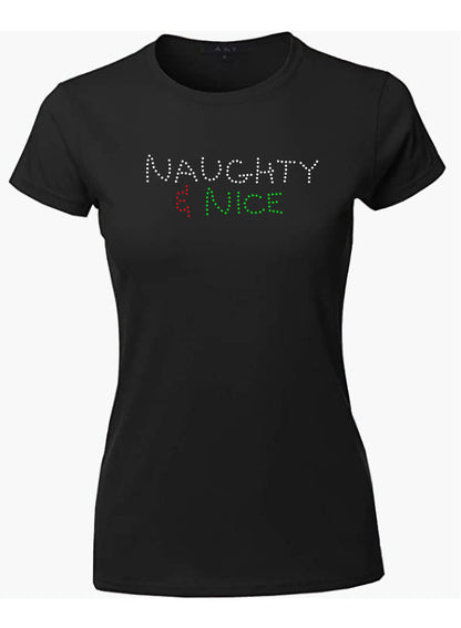 Naughty and Nice Rhinestone Christmas T Shirt