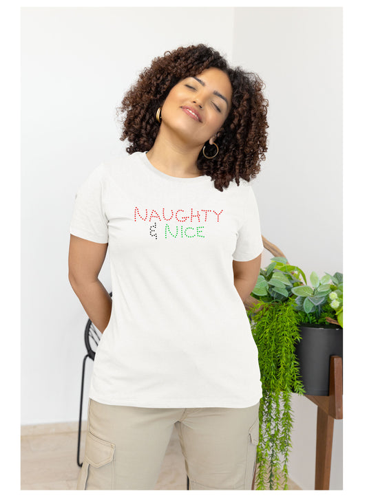 Naughty and Nice Rhinestone Christmas T Shirt