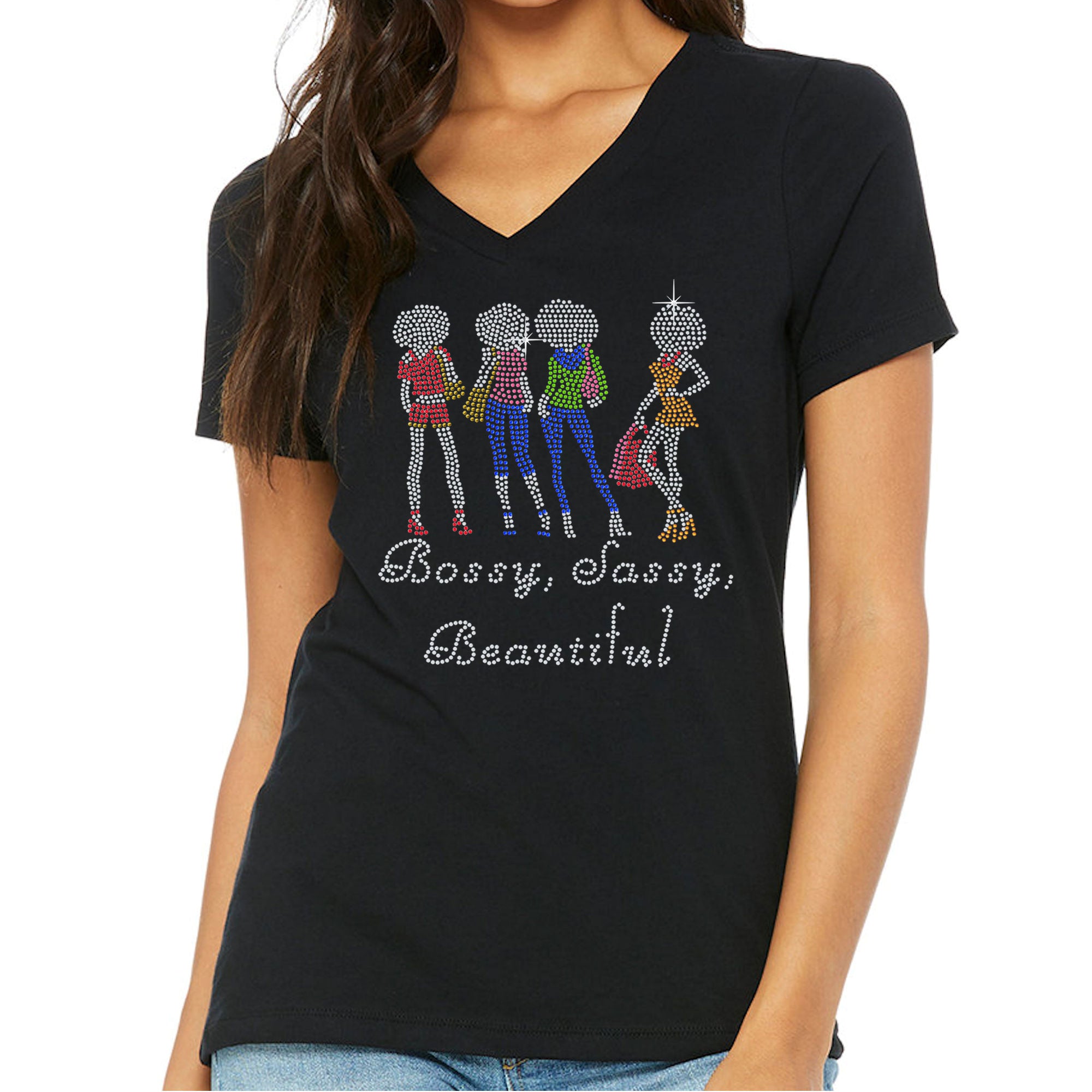 Afro Girl Group Bossy,Sassy, Beautiful Rhinestone Tee