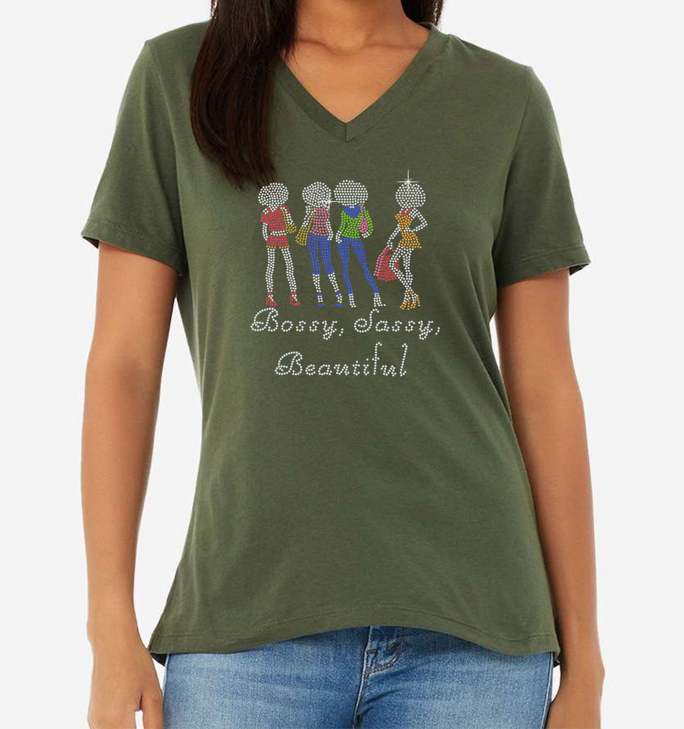 Afro Girl Group Bossy,Sassy, Beautiful Rhinestone Tee