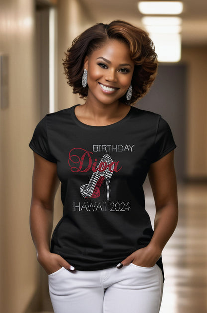 Birthday Diva Personalized City And Year Rhinestone T-Shirt 