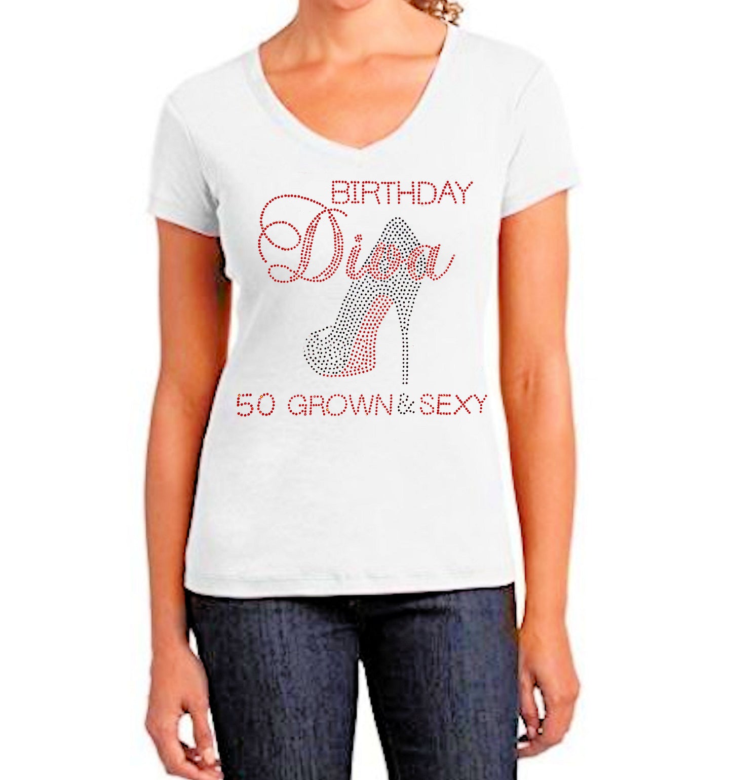 Birthday Diva 50 Grown and Sexy Rhinestone T-Shirt-CO