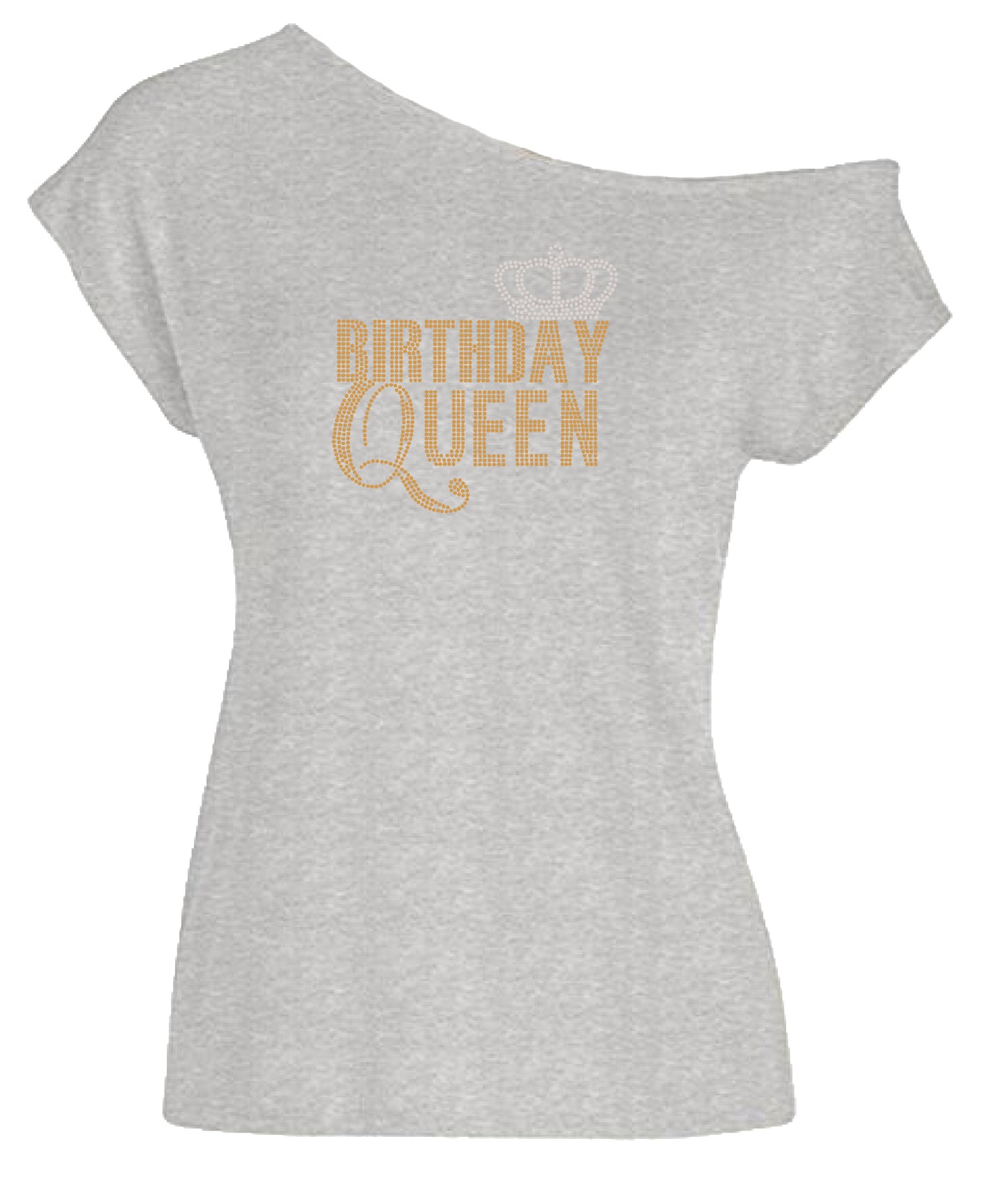 Birthday Queen With Crown Rhinestone Off Shoulder Tee