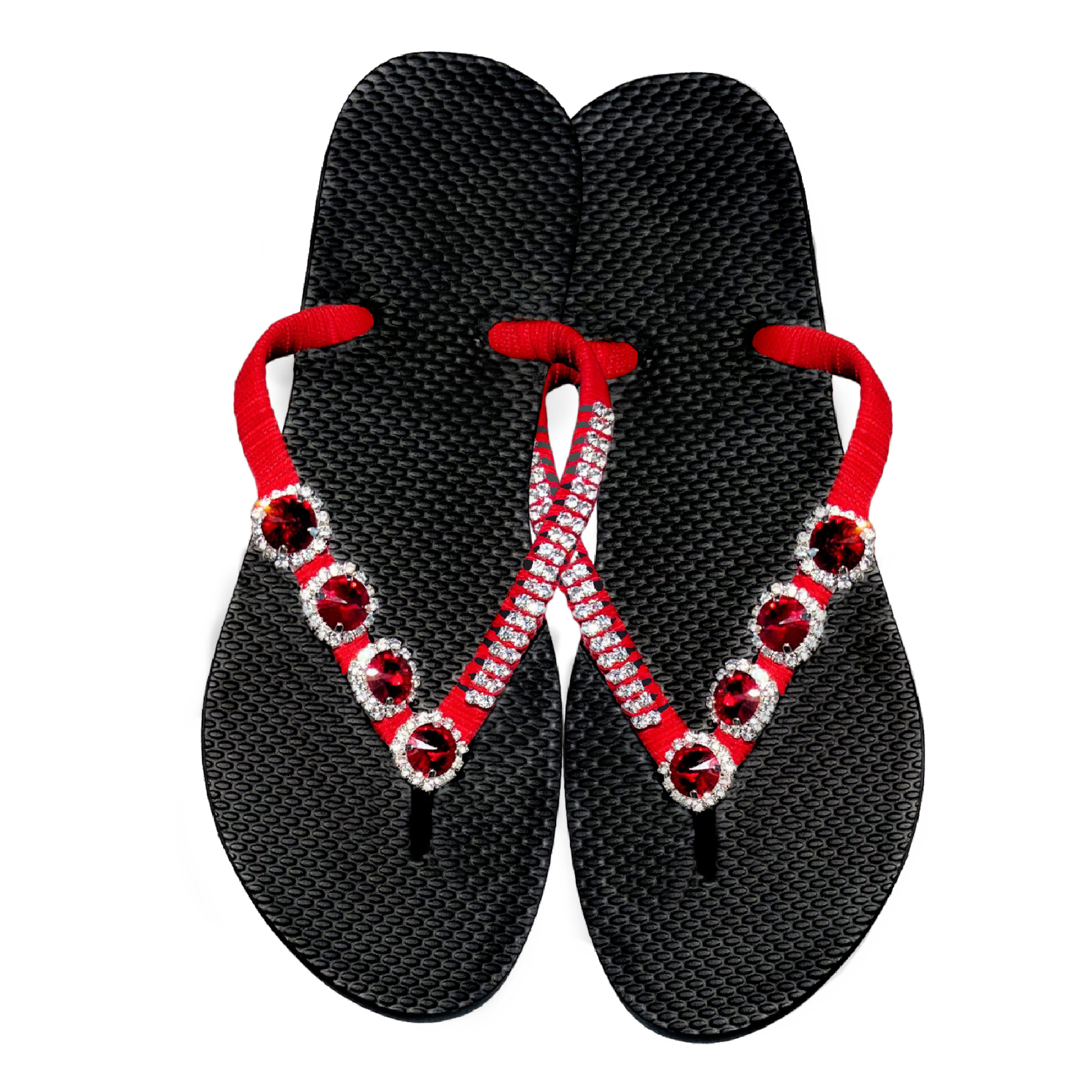 Red flip 2024 flops with rhinestones