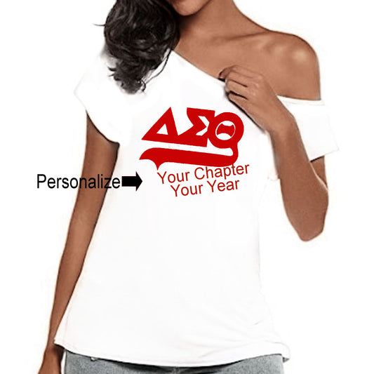 Delta Sigma Theta Swoosh Personalized Off Shoulder T-Shirt