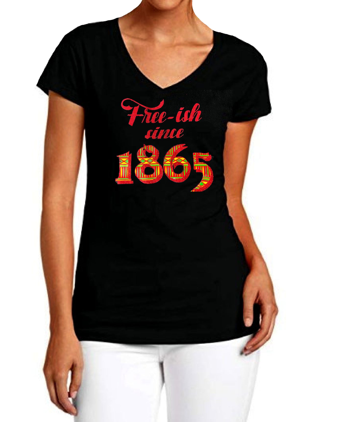 Free-ish Since 1865 Glitter Kente Design T-Shirt
