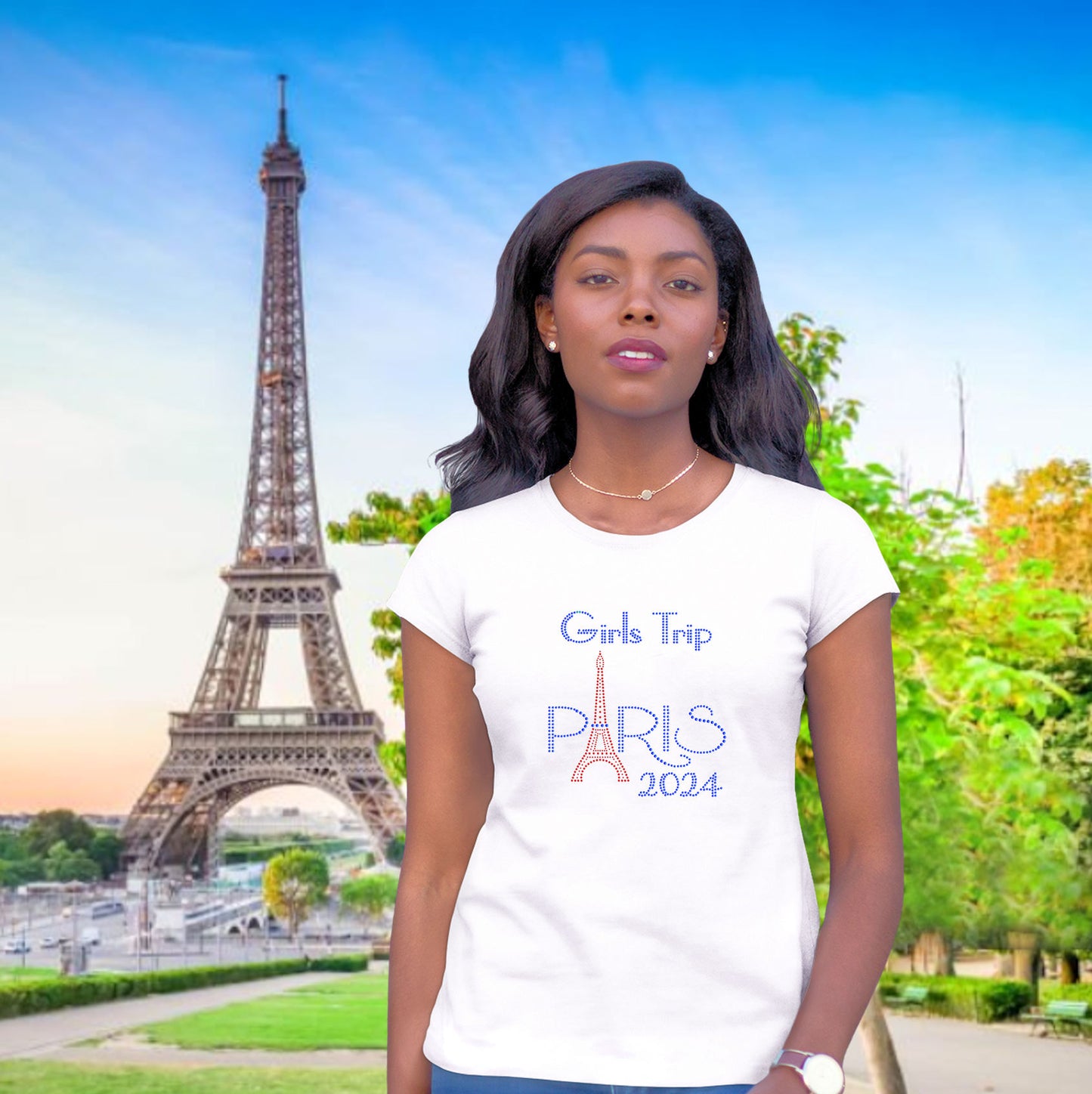 Girls Trip Paris Eiffel Tower Rhinestone T-Shirt
