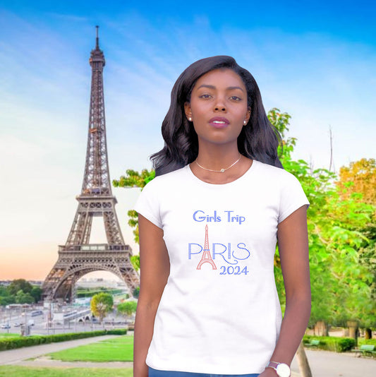 Girls Trip Paris Eiffel Tower Rhinestone T-Shirt