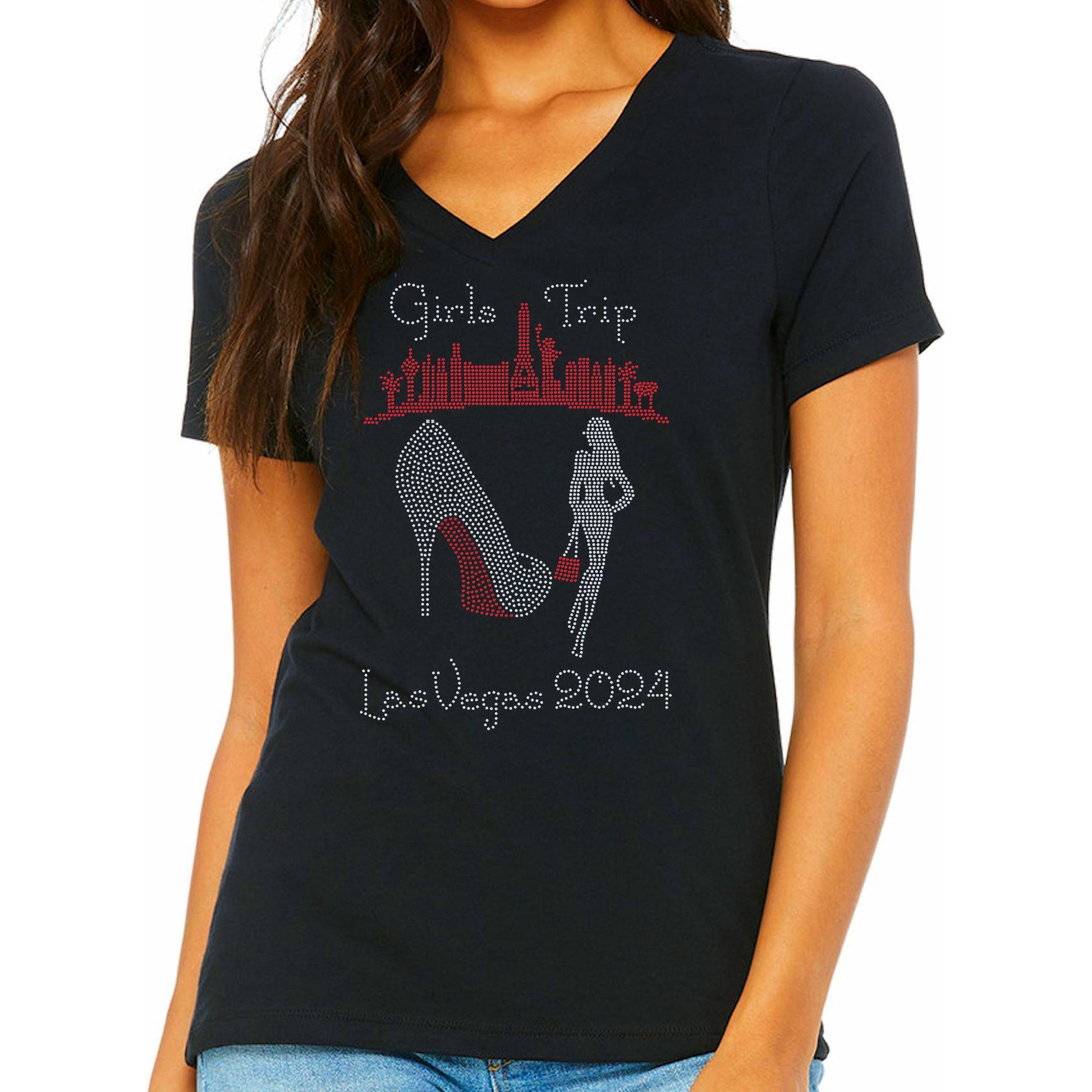 LINKS Logo Clear Rhinestone V-Neck T-Shirt – Soror Bling
