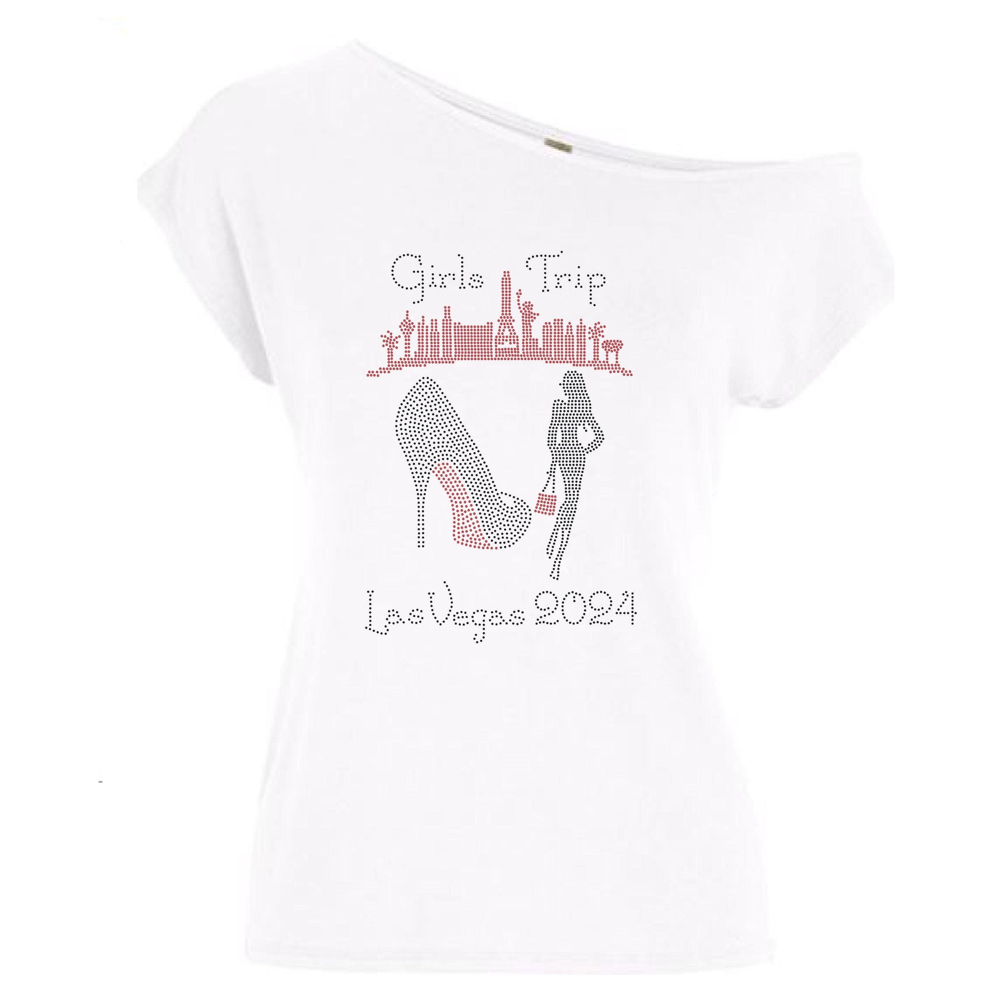 Girls Trip Las Vegas Skyline Rhinestone Off Shoulder Tee