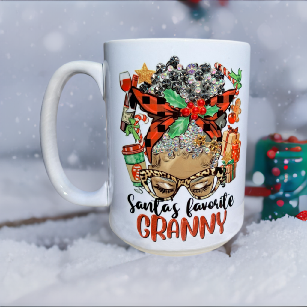 Santa's Favorite Granny Beaded Christmas Mug