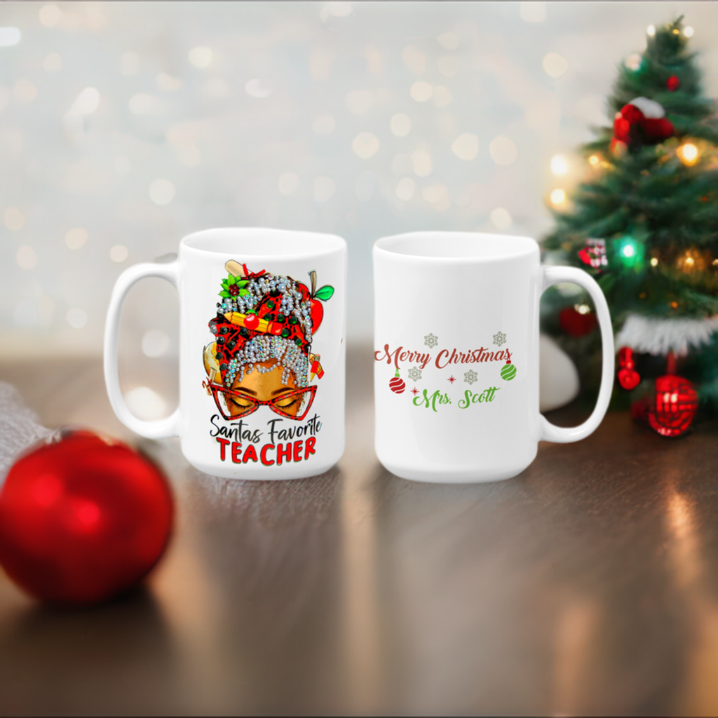 Santa's Favorite Teacher Beaded Christmas Mug
