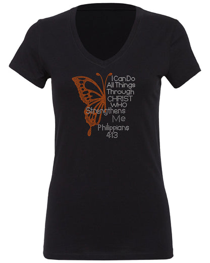 I Can Do All Things Through Christ Rhinestone Butterfly Tee