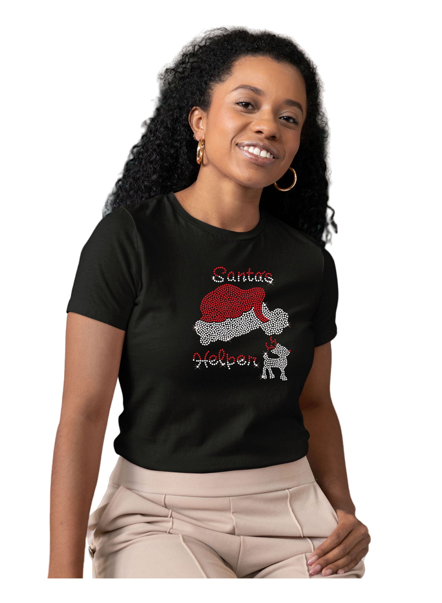 Santa's Helper Rhinestone Santa Hat T Shirt