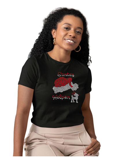 Santa's Helper Rhinestone Santa Hat T Shirt