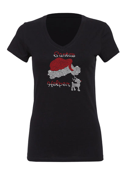 Santa's Helper Rhinestone Santa Hat T Shirt