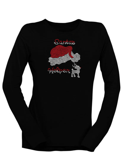 Santa's Helper Rhinestone Santa Hat T Shirt