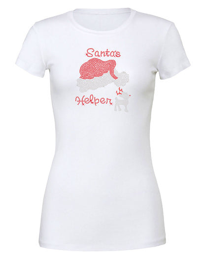 Santa's Helper Rhinestone Santa Hat T Shirt