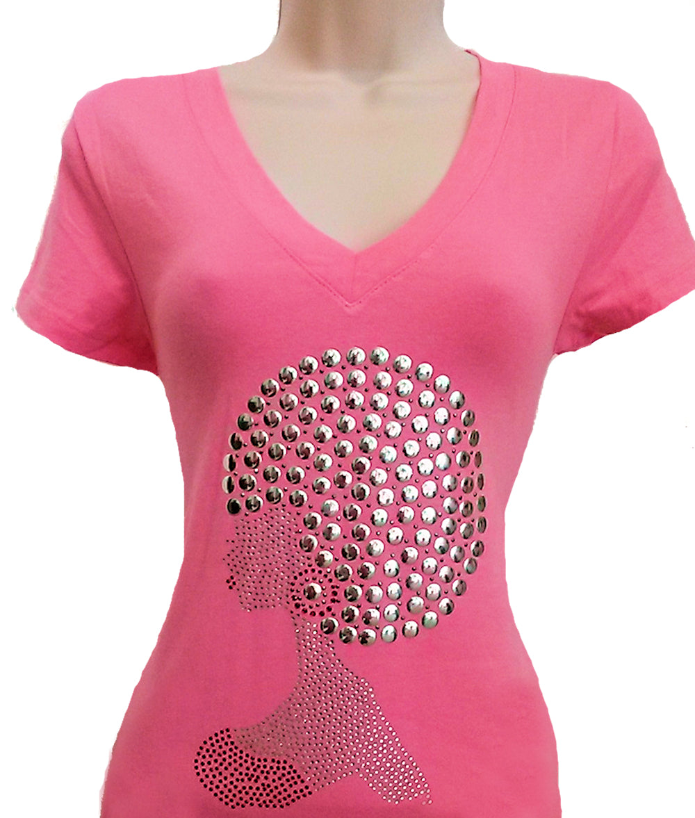 Sasha Rhinestone Studded Afro Lady T Shirt-CO