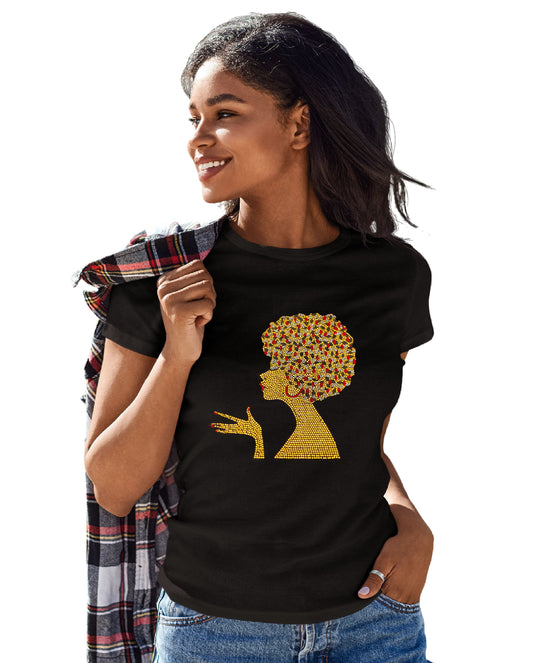 Sophia Rhinestone Afro Hair Style T Shirt