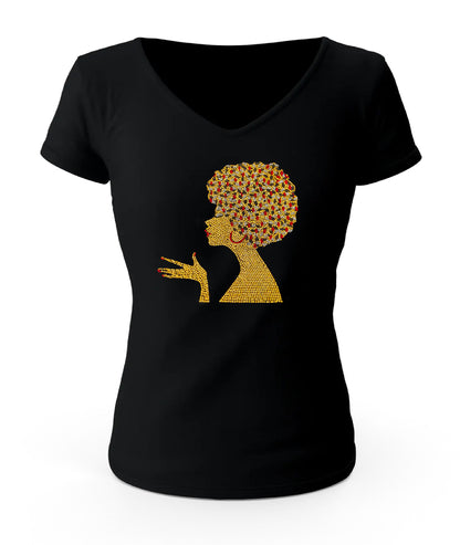 Sophia Rhinestone Afro Hair Style T Shirt