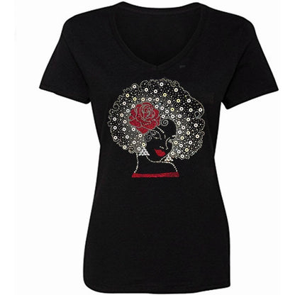 Mia Rhinestone Bling Afro Woman T Shirt