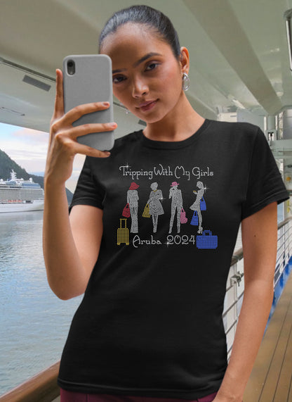 Tripping With My Girls Personalized Rhinestone Tee