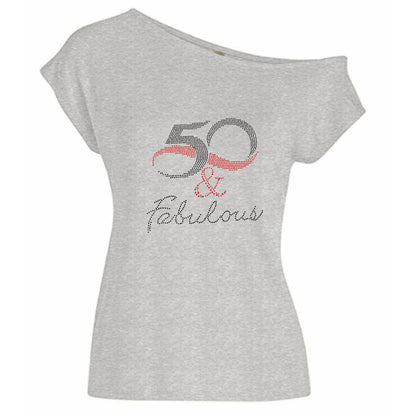 50 And Fabulous Rhinestone Off Shoulder Tee