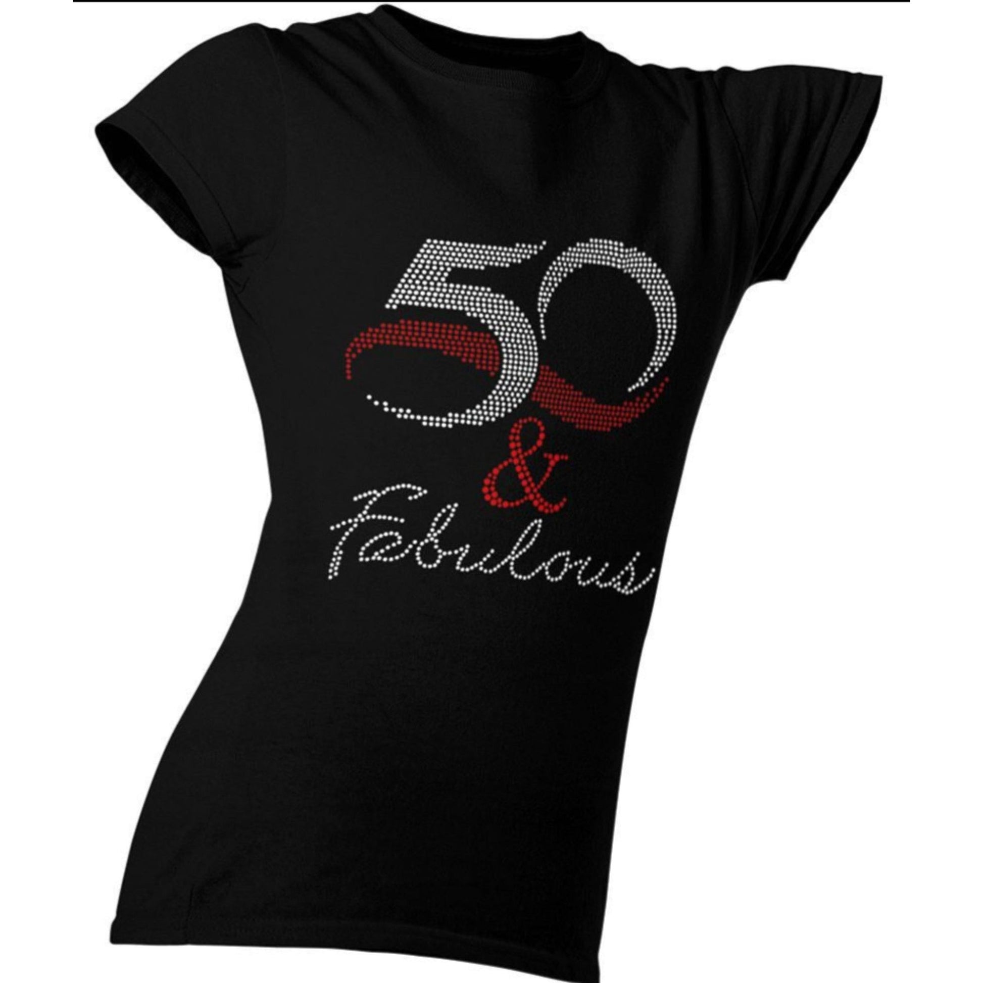 50 & Fabulous Rhinestone Crew Neck Tee