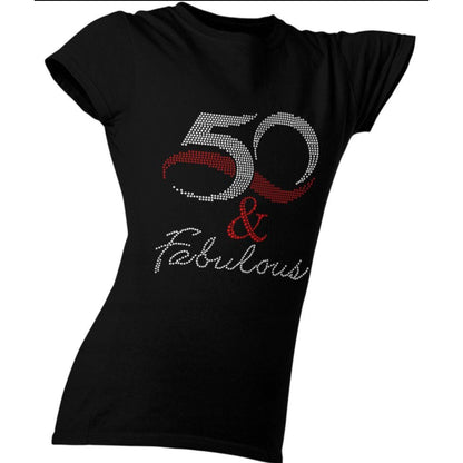 50 & Fabulous Rhinestone Crew Neck Tee